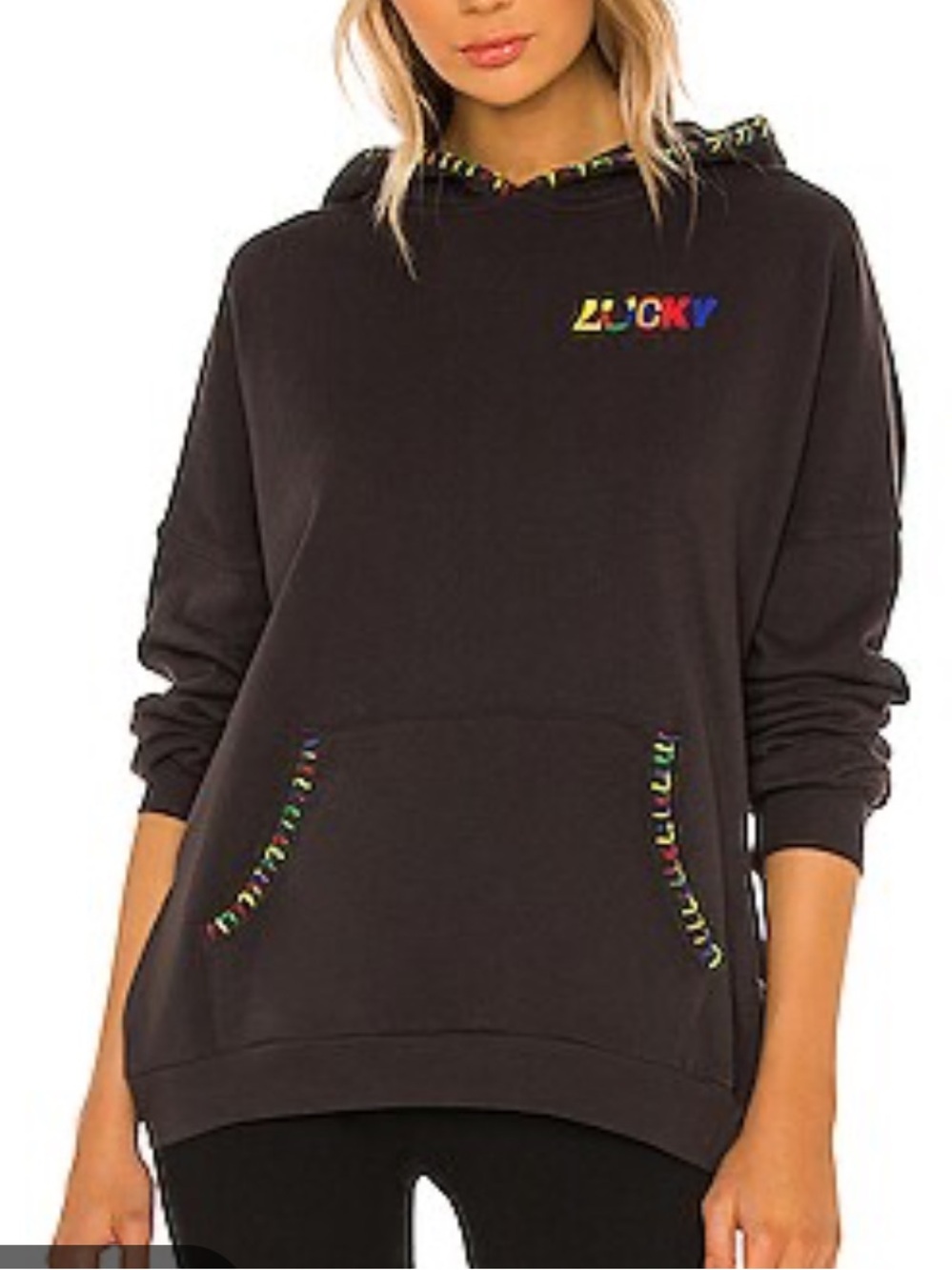 REVOLVE Lauren Moshi Limited Edition Maya Happy Face Hoodie Rainbow Stitching
